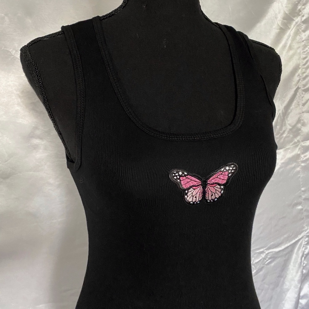 Black tank top with Pink butterfly
